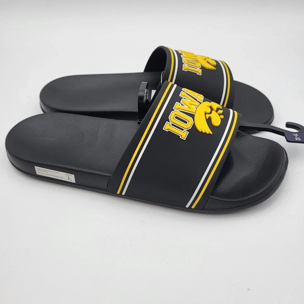 Iowa Hawkeyes Molded Slides FOCO Men's Large 11-12 Black Wordmark Stripes